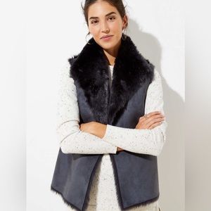 LOFT Grey Faux Suede/Faux Fur Vest - Sz S - Worn once!